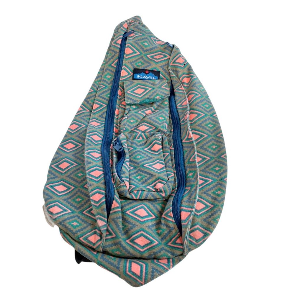 Kavu Rope Shoulder Sling Bag Cross-body Multicolor Aztec Print Zippered